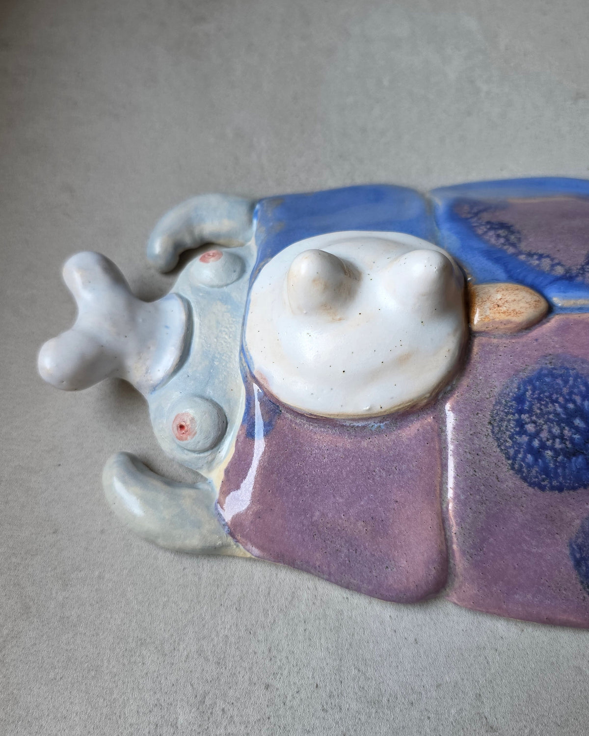Scarabeo Lavanda – di lato, ali curve e cupola in rilievo