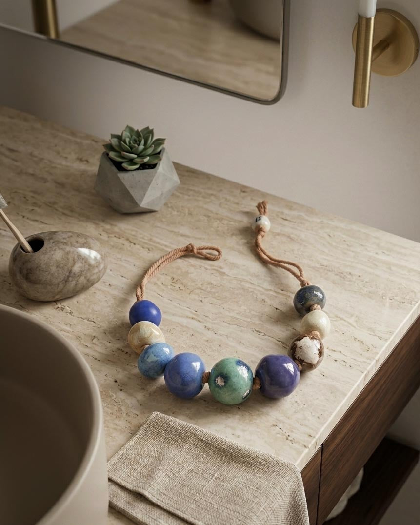Collana in ceramica Blu pervinca e Turchese marino