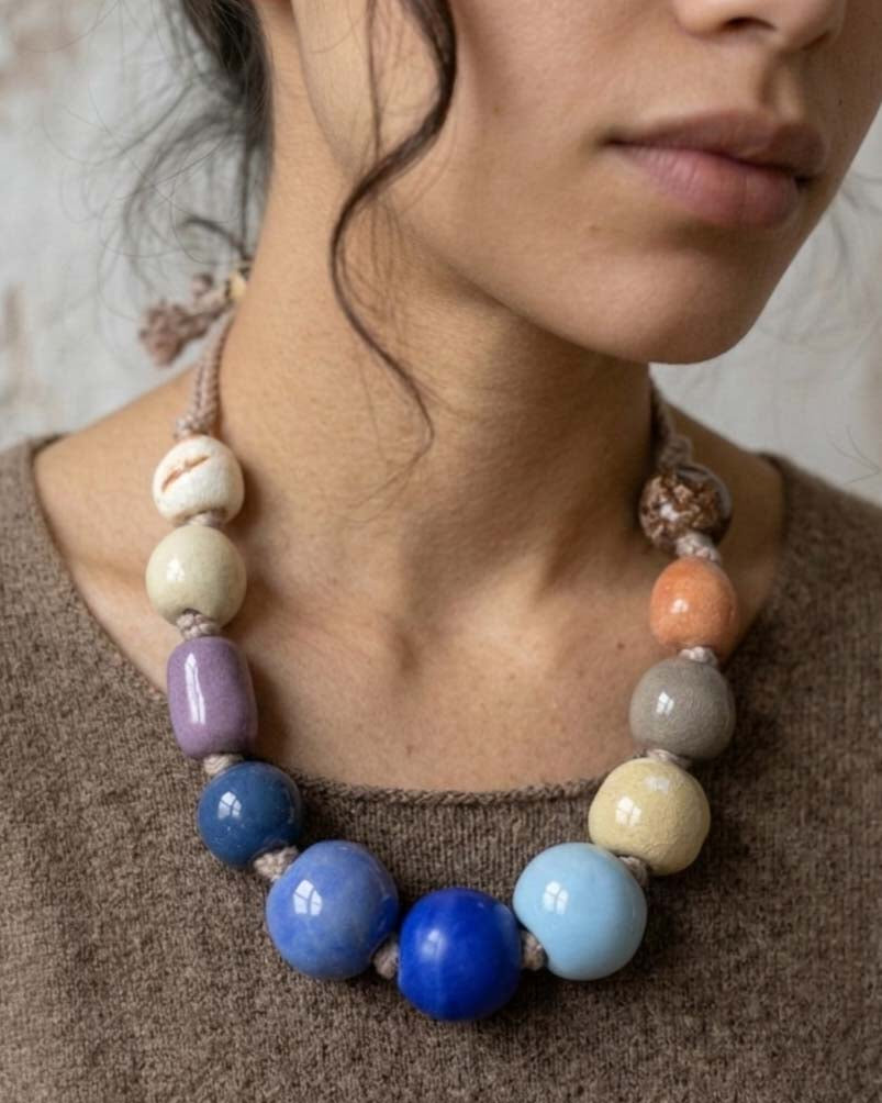collana di perle in ceramica fatte a mano